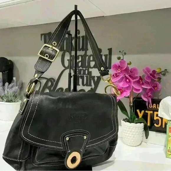 MINT COACH LEGACY BLK VACHETTA LEATHER SLIM ALI FLAP HOBO SHOULDER BAG PURSE WOW - Picture 1 of 5